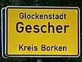 Ortstafel von Gescher mit dem Zusatz "Glockenstadt"