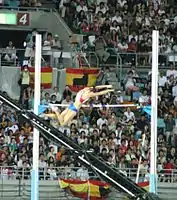 Weltmeisterin Jelena Issinbajewa bei ihrem Sprung über 4,80&nbsp;m