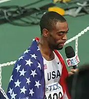 Zweiter Titel für Tyson Gay nach seinem Sieg über 100&nbsp;Meter – in der Sprintstaffel folgte noch eine dritte&nbsp;Goldmedaille