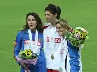 Hochsprung-Siegerehrung (v.&nbsp;l.&nbsp;n.&nbsp;r.): Anna Tschitscherowa, Blanka Vlašić, Antonietta&nbsp;Di&nbsp;Martino