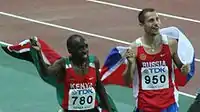 Weltmeister Alfred Kirwa Yego (links) und Bronzemedaillengewinner Juri&nbsp;Borsakowski