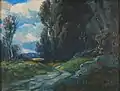 „Einsamer Weg“, signiert Mulley, Öl auf Karton, revers betitelt „Einsamer Weg Mulley-Innsbruck“, Öl auf Karton, 27 × 35 cm