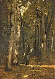 Weg im Wald von Fontainebleau (ungarisch Út a fontainebleau-i erdőben), Öl auf Leinwand, 1876, Bestand Ungarische Nationalgalerie, Budapest