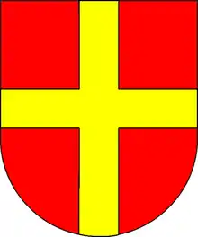 Fürstbischof Franz Egon änderte die Farben des Stiftswappens in rot-gold, Farben seiner Familie von Fürstenberg; gilt heute als Wappen der Region Hochstift