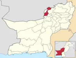 Karte von Pakistan, Position von Distrikt Qilla Abdullah hervorgehoben