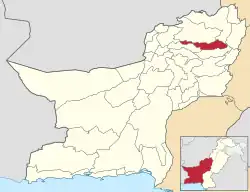 Karte von Pakistan, Position von Distrikt Loralai hervorgehoben