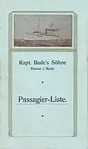 Passagierliste der 1. Reise der Thalia nach Spitzbergen, veranstaltet von Kapt. Bade's Söhne im Juli/August 1907 (206 × 121 mm)