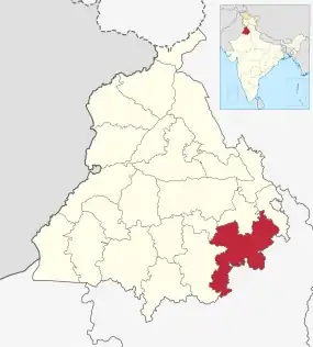 Positionskarte des Distrikts Patiala
