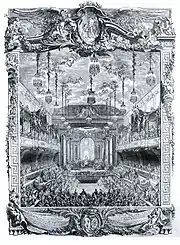 Abbildung einer Aufführung von Rameaus La Princesse de Navarre am 23. Februar 1745 in Versailles