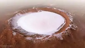 Computergenerierte Schrägansicht des Korolev-Kraters auf Basis von Mars-Express-Daten