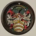 Wappen derer von Pfuel von 1593, im Chorgestühl St. Peter und Paul (Brandenburg an der Havel)