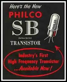 Werbung für einen damals brand­neuen Transistor (1955).