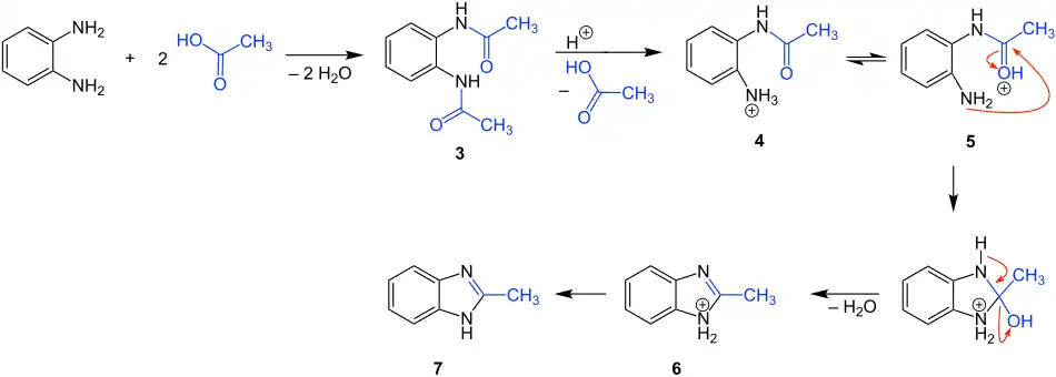 Reaktionsmechanismus der Phillips-Ladenburg-Benzimidazol-Synthese