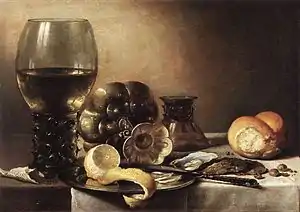 Pieter Claesz. Stillleben mit Austern, Römer u.&nbsp;a. 1633, Öl auf Holz, 38 × 53&nbsp;cm, Staatliche Kunstsammlungen, Kassel