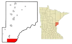 Pine County Minnesota Incorporated and Unincorporated areas Rock Creek Highlighted