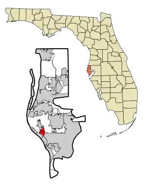 Lage von Bay Pines im Pinellas County (links) und in Florida (rechts)