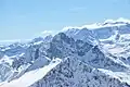 Sicht auf Piz Surgonda, Piz Güglia und die Berninagruppe