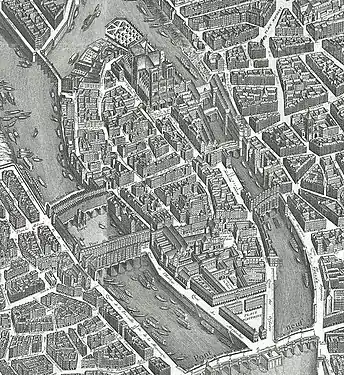 Île de la Cité und die Brücken auf dem Plan de Turgot (1739)