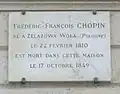Place Vendôme. Gedenktafel an der Nummer 12 mit dem umstrittenen Geburtsdatum. „Frédéric-François Chopin, geboren in Żelazowa-Wola (Polen) am 22. Februar 1810, ist in diesem Haus am 17. Oktober 1849 gestorben.“