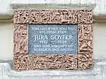 Gedenktafel am letzten Wohnhaus Jura Soyfers, Heinestraße&nbsp;4, Wien-Leopoldstadt