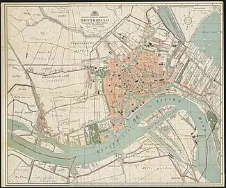 Die Ausdehnung der Stadt 1884 mit der umgestalteten Flussinsel zum Hafen- und Industriegebiet