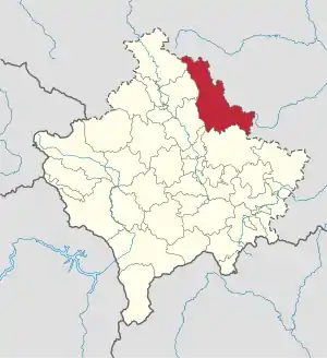 Lage der Gemeinde Podujeva im Kosovo (anklickbare Karte)