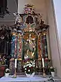 Rechter Seitenaltar, kath. Kirche St. Pankratius, Schwetzingen, mit Allianzwappen der Gräfin