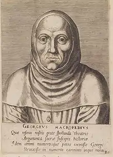 Georgius Macropedius in einer Gugel