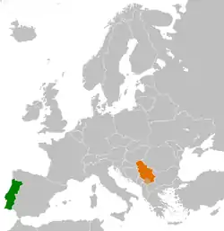 Lage von Portugal und Serbien