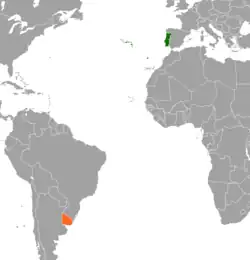 Lage von Portugal und Uruguay