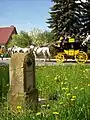 Postkutschenhalt am Ganzmeilenstein vom Postkurs Tharandt-Freiberg um 1860 an der Silberstraße in Naundorf