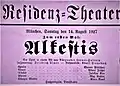 Premiere-Aushang Alkestis, Residenztheater München 1927 (Detail)