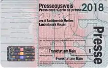 Presseausweis 2018 Vorderseite