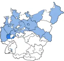 Karte stellt das DR und darin hervorgehoben die Provinzen Preußens, insbesondere die Prov. Nassau, während der Zeit von 1944 bis 1945 dar.