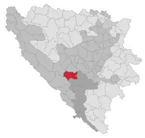 Lage der Gemeinde Prozor-Rama in Bosnien und Herzegowina (anklickbare Karte)