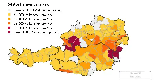 Verteilung des Familiennamens Putz über Österreich