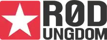 Logo, bei dem im linken Drittel ein weißer Stern auf rotem Hintergrund ist und im rechten Bereich in Schwarz der Schriftrung „Rød Ungdom“ steht
