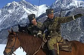 Berittene Grenzpatrouille im Hochgebirge, Sowjetisch-Chinesische Grenze, Alma-Ata um 1984.