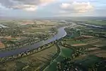 Luftaufnahme: Rechts Moorwerder, links Spadenland