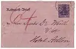 Vorderseite eines Rohrpostbriefes ab Berlin SW&nbsp;29 adressiert an einen Gast des Adlon, 1910