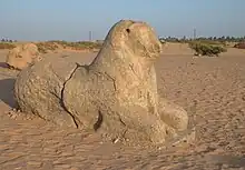 Einer von vier in situ verbliebenen Widdern aus Granit