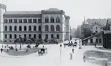 Blick über den Raschplatz um 1890 auf das im Zweiten Weltkrieg zerstörte (Alte) Justizgebäude, heute Standort des Landgerichts