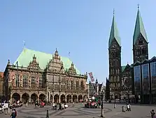 Ziel:Der Bremer Marktplatz mit Rathaus, Roland, Dom und Haus der Bürgerschaft