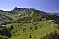 Blick vom Rauhkopf nach Süden auf Rotwand, Taubensteinhaus, -bahn und -gipfel