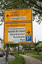 Wegweisertafel, unmittelbar vor oder an der Kreuzung