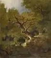 Waldlandschaft mit Jäger (Öl auf Leinwand 1871)