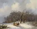 Winterlandschaft mit Pferdeschlitten (Öl auf Karton 1891)
