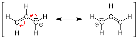 Resonanzstrukturen des Allyl-Anions (mesomere Grenzstrukturen)