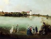 Blick auf Rheinsberg 1737. Gemälde von Knobelsdorff. Ausschnitt.