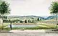 Gemälde von Philippe van Gulpen aus dem Jahr 1850. Der Steinweg nach Aachen wurde zwischen 1823 und 1828 angelegt.
